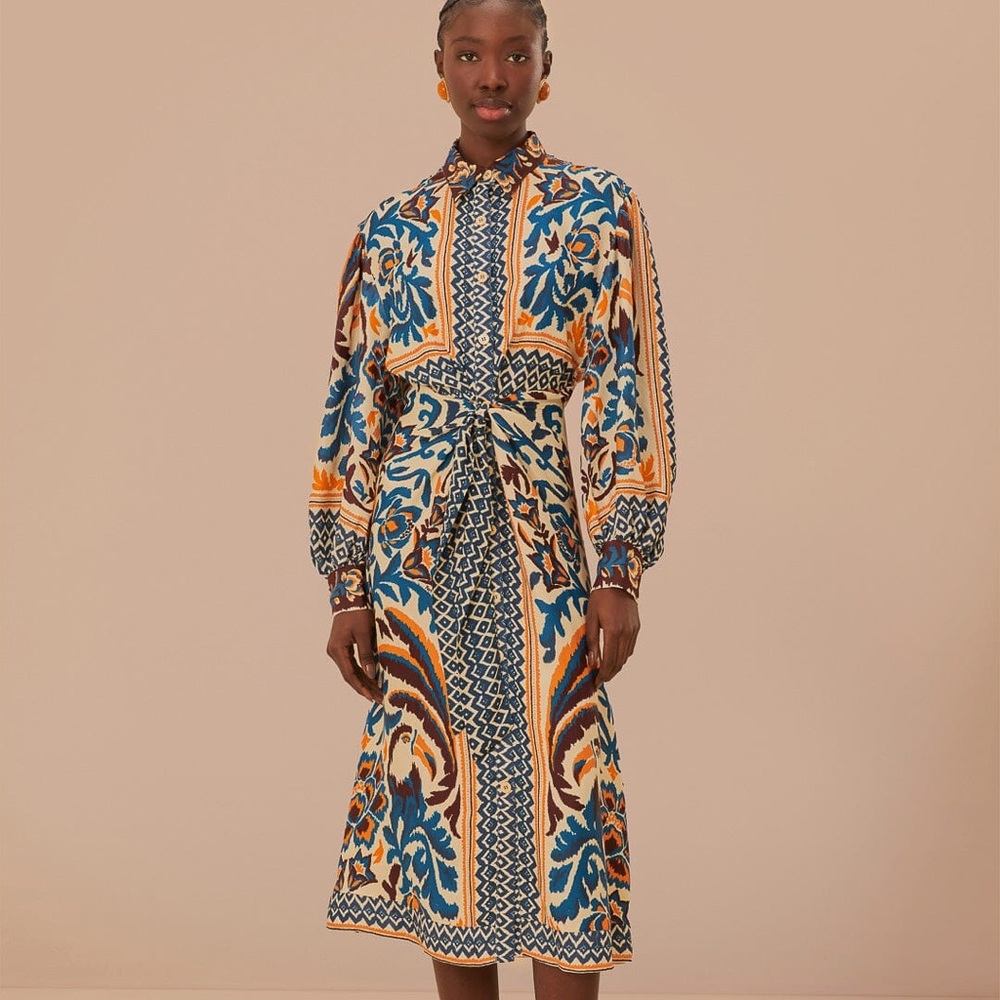 Farm Rio Toucans Scarf Sand Midi Dress, New with tag